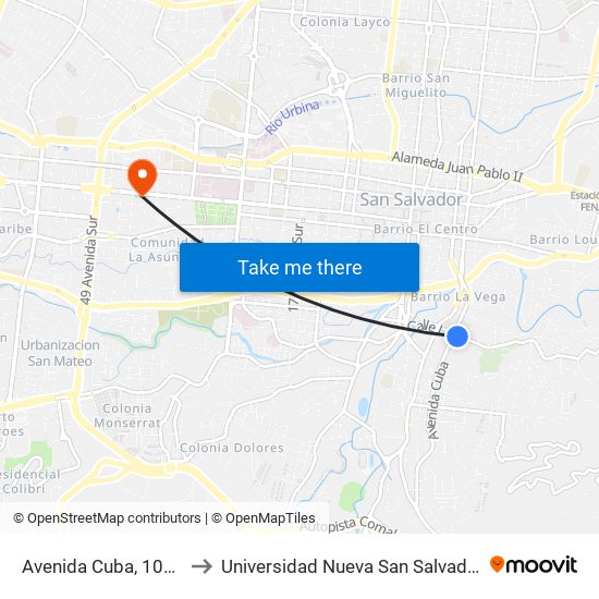 Avenida Cuba, 1019 to Universidad Nueva San Salvador map