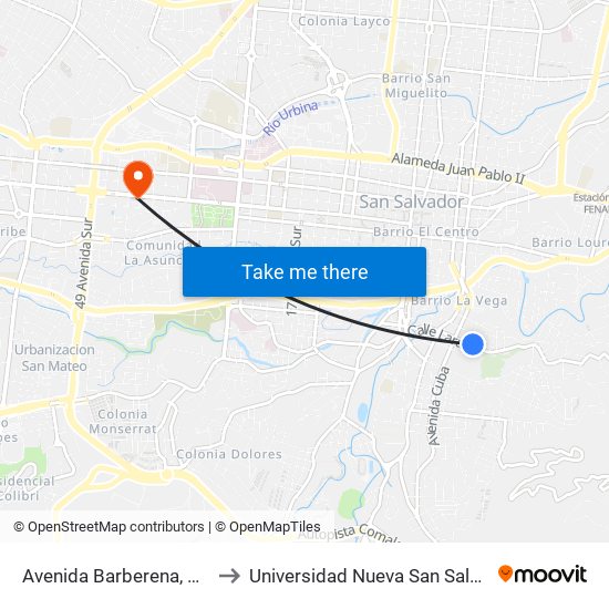 Avenida Barberena, 1009 to Universidad Nueva San Salvador map