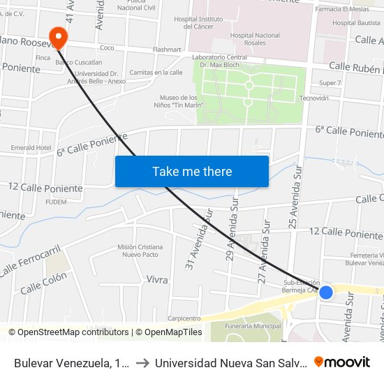 Bulevar Venezuela, 1301 to Universidad Nueva San Salvador map