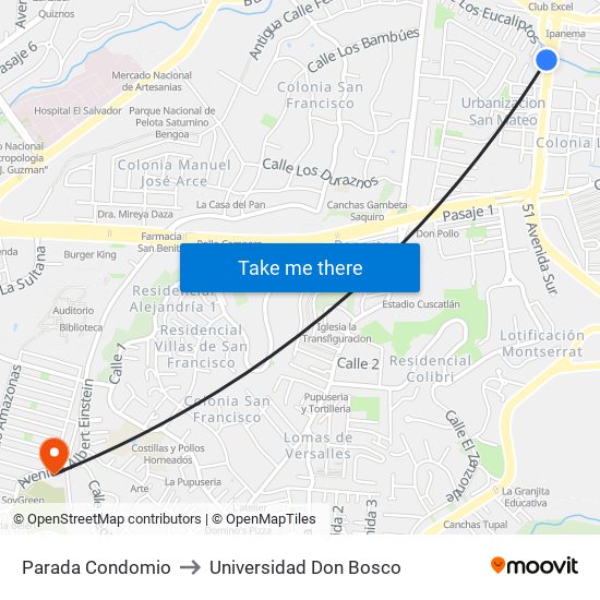 Parada Condomio to Universidad Don Bosco map