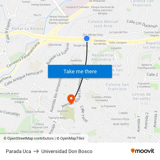 Parada Uca to Universidad Don Bosco map