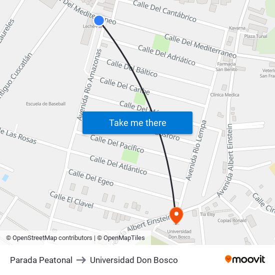 Parada Peatonal to Universidad Don Bosco map