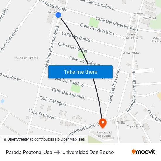 Parada Peatonal Uca to Universidad Don Bosco map