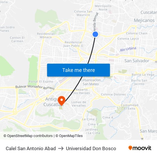 Calel San Antonio Abad to Universidad Don Bosco map