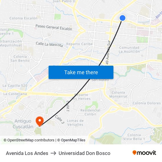 Avenida Los Andes to Universidad Don Bosco map