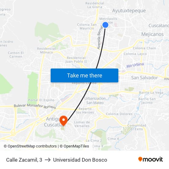 Calle Zacamil, 3 to Universidad Don Bosco map