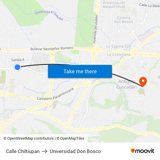 Calle Chiltiupan to Universidad Don Bosco map