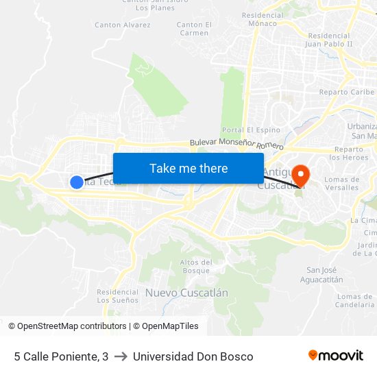 5 Calle Poniente, 3 to Universidad Don Bosco map