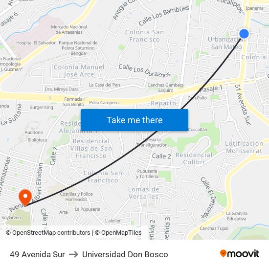 49 Avenida Sur to Universidad Don Bosco map