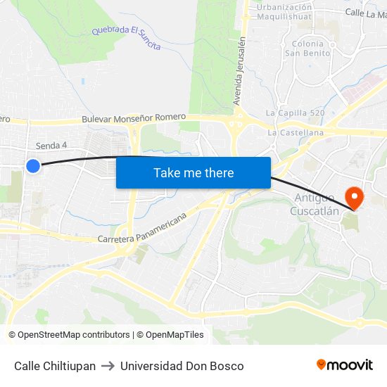 Calle Chiltiupan to Universidad Don Bosco map