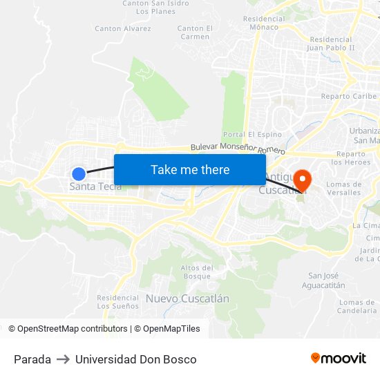 Parada to Universidad Don Bosco map