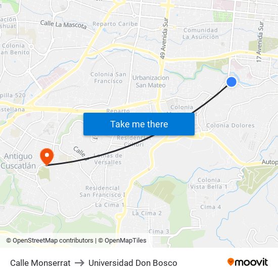 Calle Monserrat to Universidad Don Bosco map