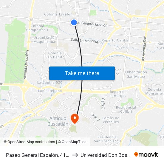 Paseo General Escalón, 4130 to Universidad Don Bosco map