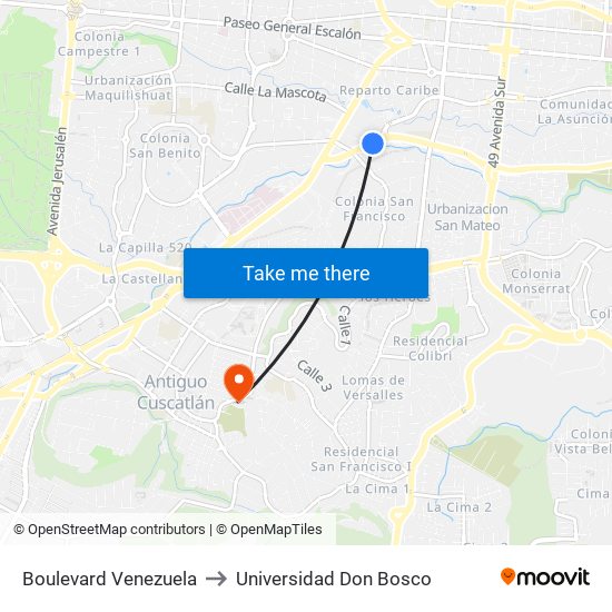 Boulevard Venezuela to Universidad Don Bosco map