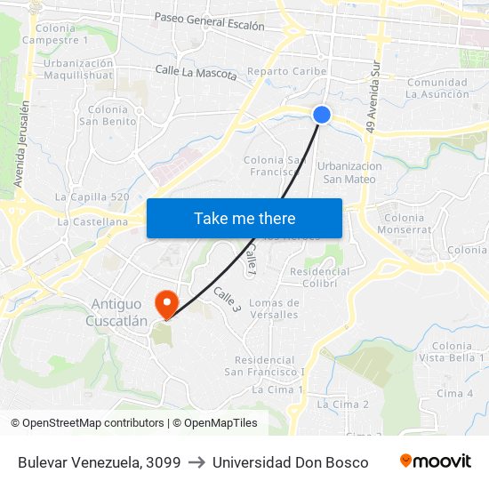 Bulevar Venezuela, 3099 to Universidad Don Bosco map