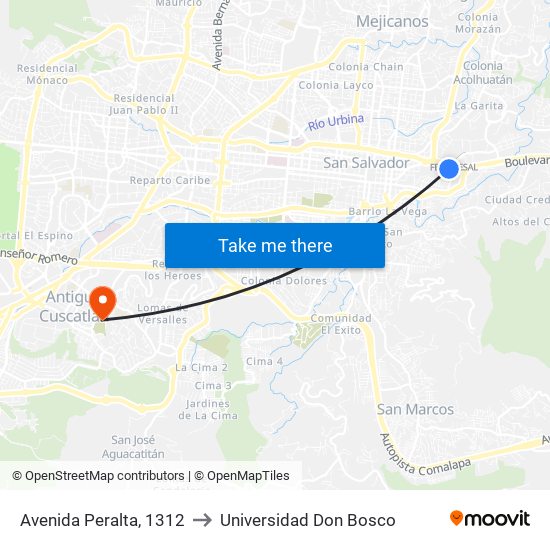 Avenida Peralta, 1312 to Universidad Don Bosco map