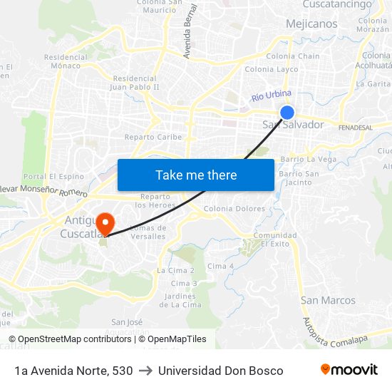 1a Avenida Norte, 530 to Universidad Don Bosco map