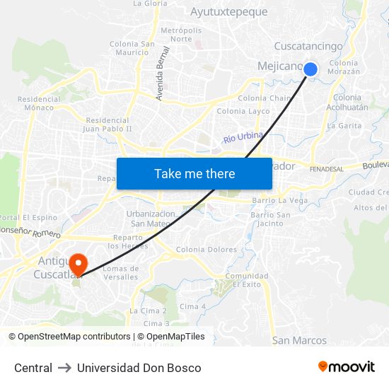 Central to Universidad Don Bosco map
