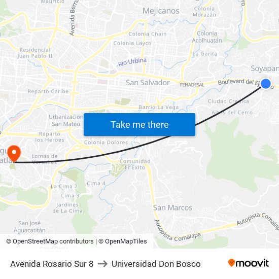 Avenida Rosario Sur 8 to Universidad Don Bosco map