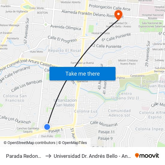 Parada Redondel to Universidad Dr. Andrés Bello - Anexo map
