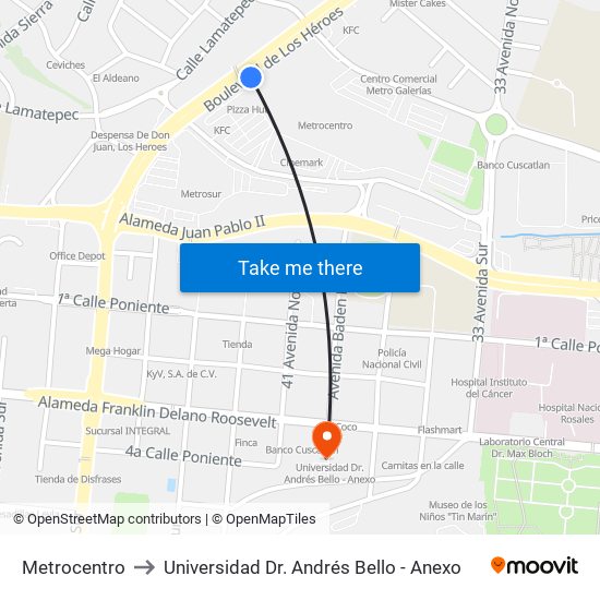 Metrocentro to Universidad Dr. Andrés Bello - Anexo map