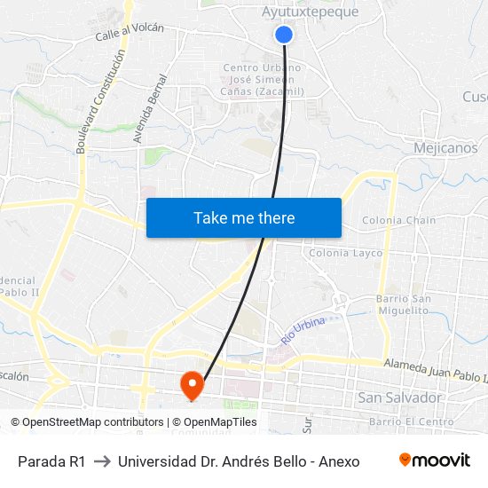 Parada R1 to Universidad Dr. Andrés Bello - Anexo map