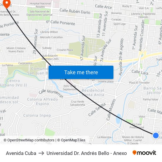 Avenida Cuba to Universidad Dr. Andrés Bello - Anexo map