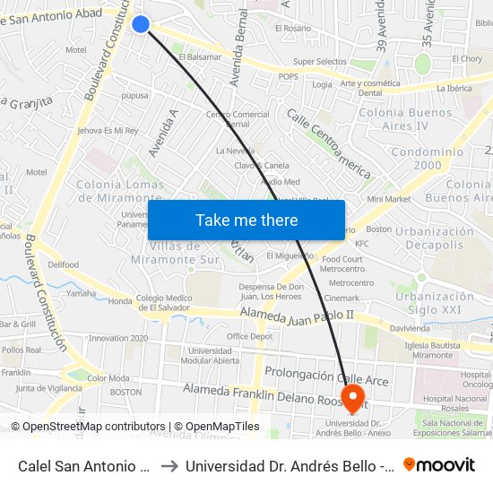 Calel San Antonio Abad to Universidad Dr. Andrés Bello - Anexo map