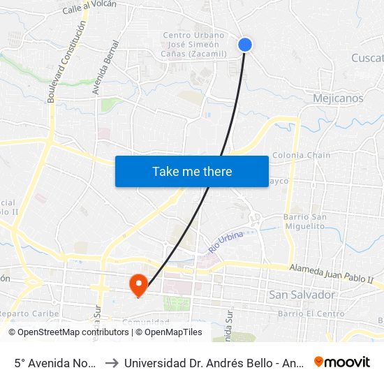 5° Avenida Norte to Universidad Dr. Andrés Bello - Anexo map