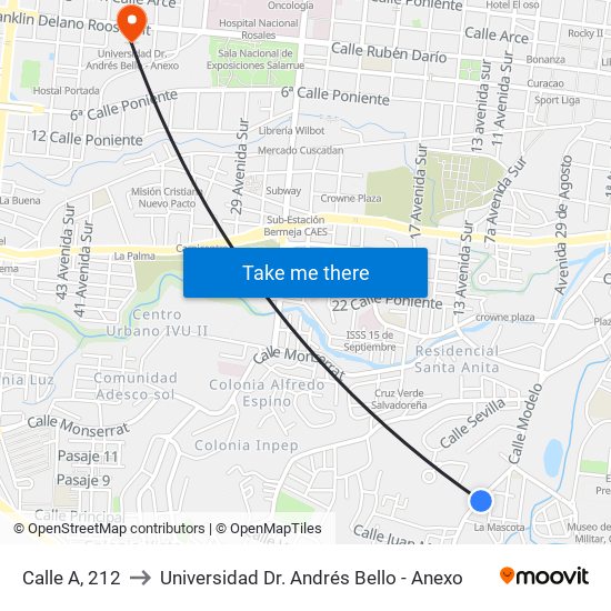 Calle A, 212 to Universidad Dr. Andrés Bello - Anexo map