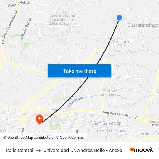 Calle Central to Universidad Dr. Andrés Bello - Anexo map