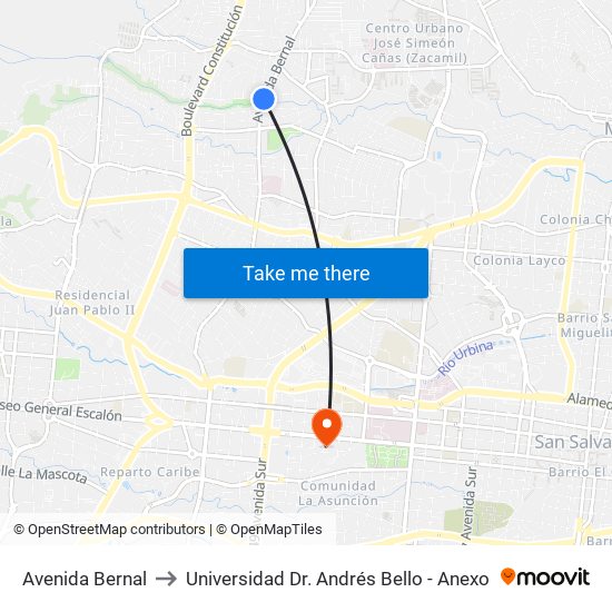 Avenida Bernal to Universidad Dr. Andrés Bello - Anexo map