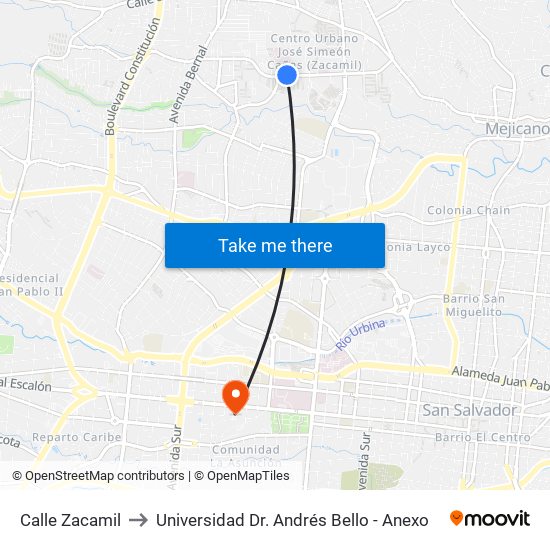 Calle Zacamil to Universidad Dr. Andrés Bello - Anexo map