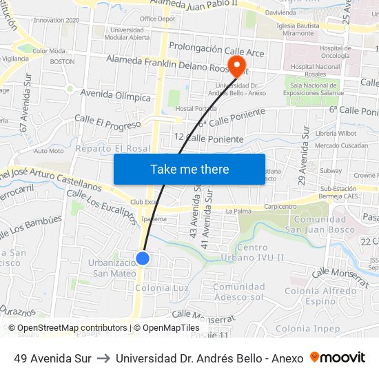 49 Avenida Sur to Universidad Dr. Andrés Bello - Anexo map