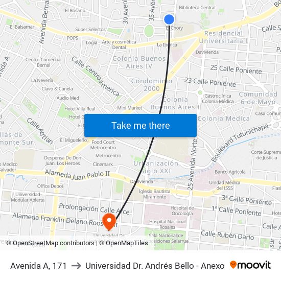 Avenida A, 171 to Universidad Dr. Andrés Bello - Anexo map