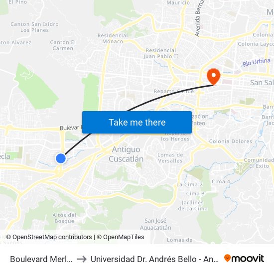 Boulevard Merliot to Universidad Dr. Andrés Bello - Anexo map