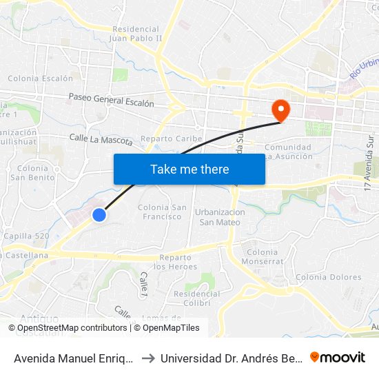 Avenida Manuel Enrique Araujo to Universidad Dr. Andrés Bello - Anexo map