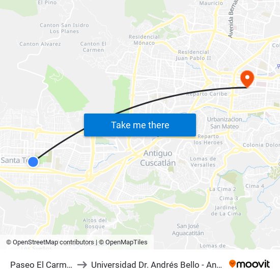 Paseo El Carmen to Universidad Dr. Andrés Bello - Anexo map