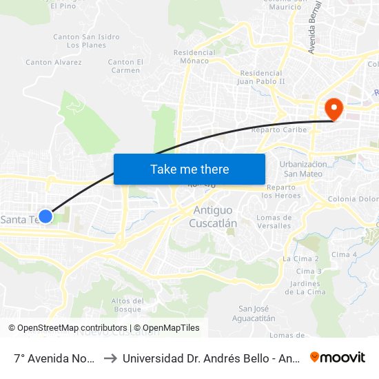 7° Avenida Norte to Universidad Dr. Andrés Bello - Anexo map