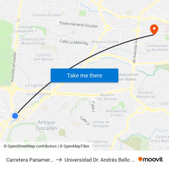 Carretera Panamericana to Universidad Dr. Andrés Bello - Anexo map