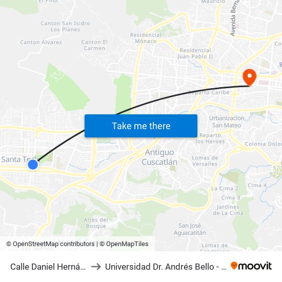 Calle Daniel Hernández to Universidad Dr. Andrés Bello - Anexo map