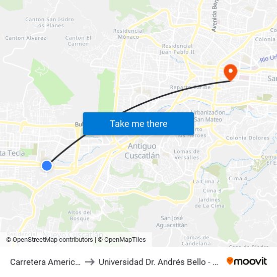 Carretera Americana to Universidad Dr. Andrés Bello - Anexo map