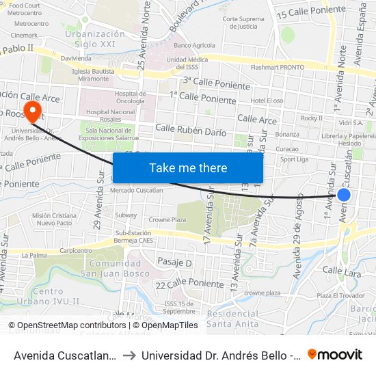 Avenida Cuscatlan, 528 to Universidad Dr. Andrés Bello - Anexo map