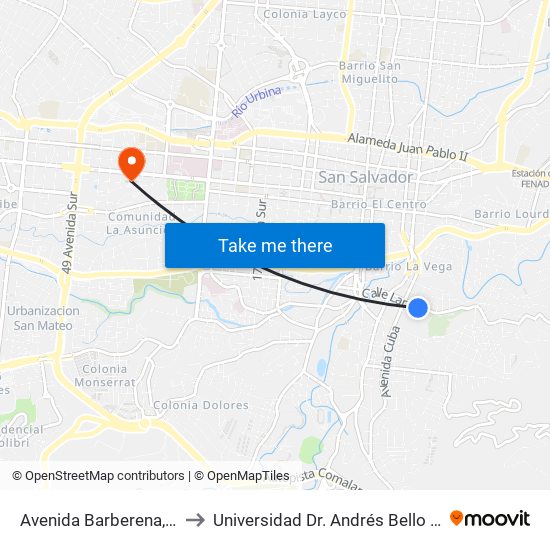 Avenida Barberena, 1009 to Universidad Dr. Andrés Bello - Anexo map