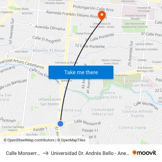 Calle Monserrat to Universidad Dr. Andrés Bello - Anexo map