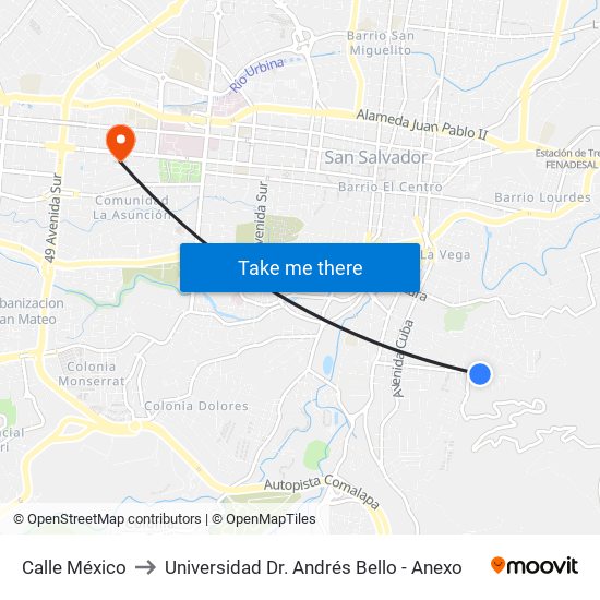 Calle México to Universidad Dr. Andrés Bello - Anexo map