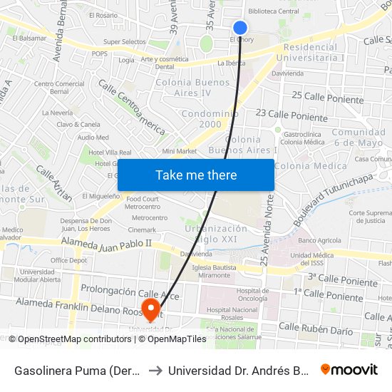 Gasolinera Puma (Derecho Ues) to Universidad Dr. Andrés Bello - Anexo map