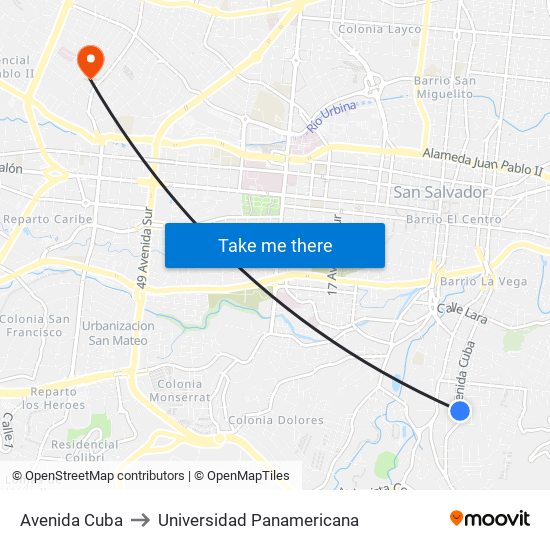 Avenida Cuba to Universidad Panamericana map