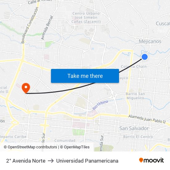 2° Avenida Norte to Universidad Panamericana map