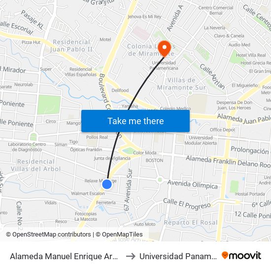 Alameda Manuel Enrique Araujo, 1066 to Universidad Panamericana map